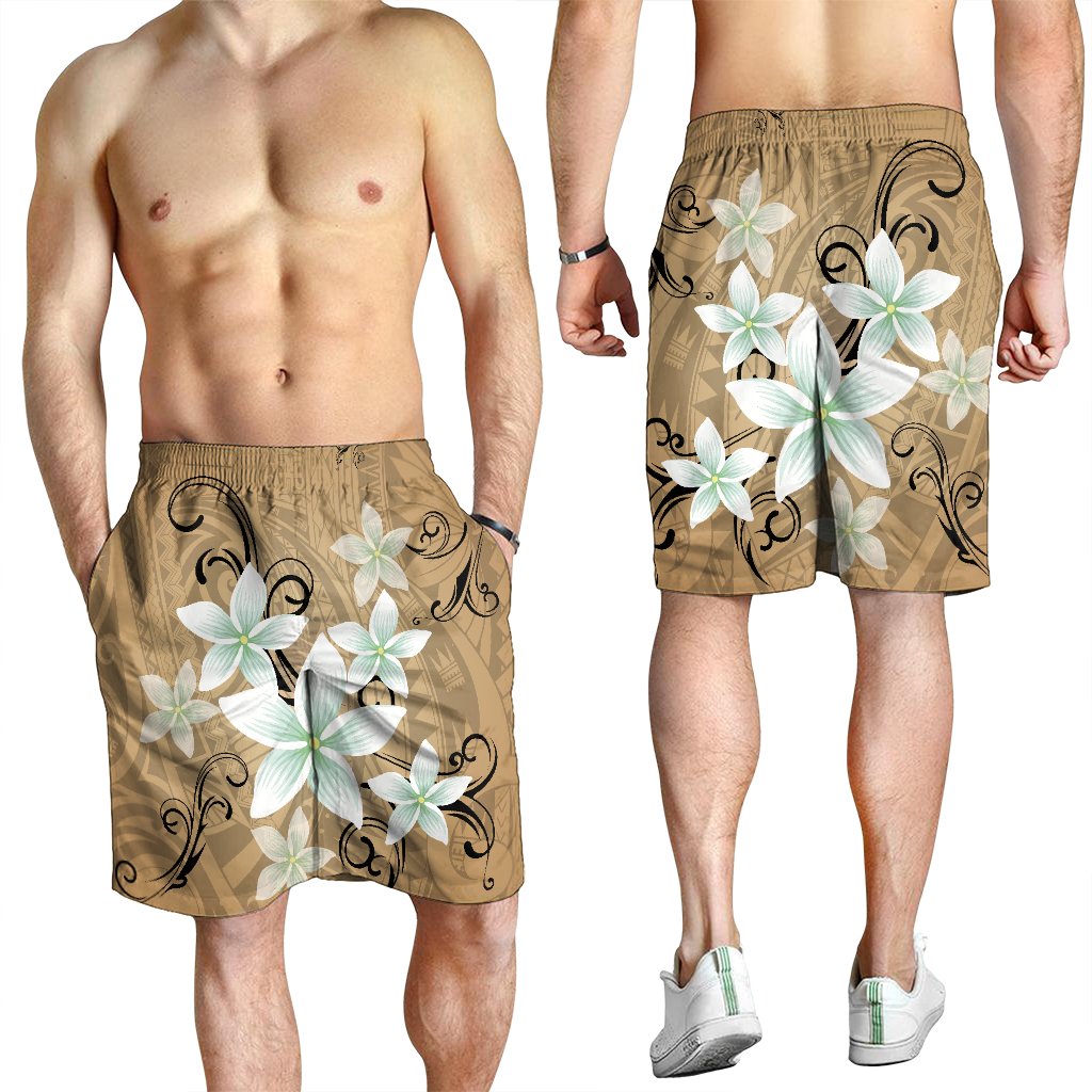Hawaiian Plumeria Polynesian Men's Shorts - Gold - AH - Polynesian Pride