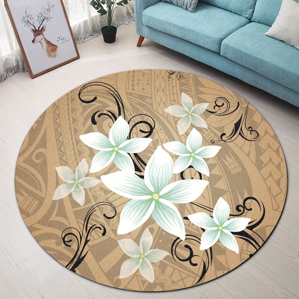 Hawaiian Plumeria Polynesian Round Carpet - Gold - AH - Polynesian Pride