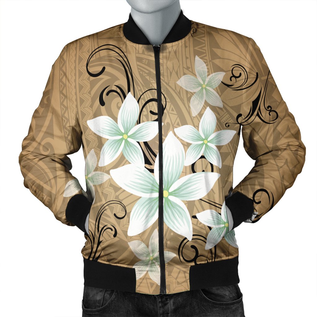 Hawaiian Plumeria Polynesian Bomber Jacket - Gold - AH Black Unisex - Polynesian Pride