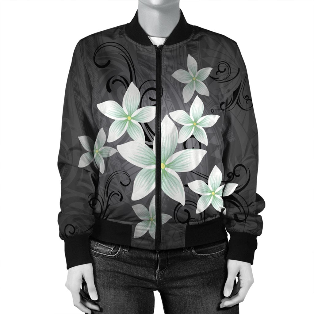Hawaiian Plumeria Polynesian Bomber Jacket - Gray - AH - Polynesian Pride