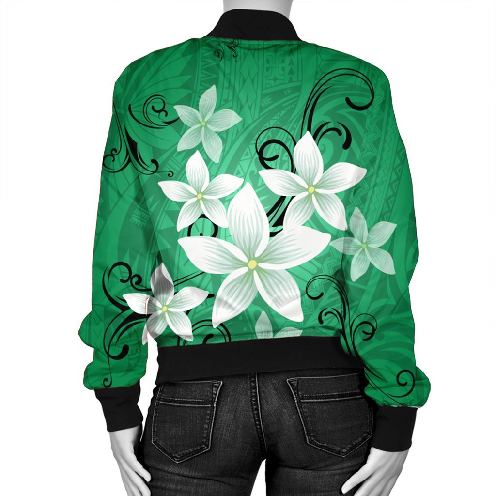 Hawaiian Plumeria Polynesian Bomber Jacket - Green - AH - Polynesian Pride