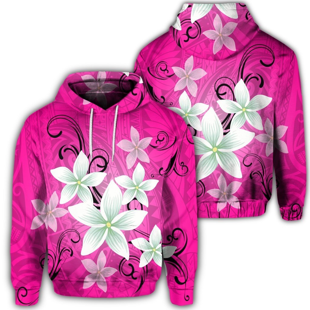 Hawaiian Plumeria Polynesian Hoodie Pink Unisex Art - Polynesian Pride