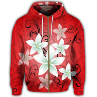 Hawaiian Plumeria Polynesian Zip Hoodie Red - Polynesian Pride