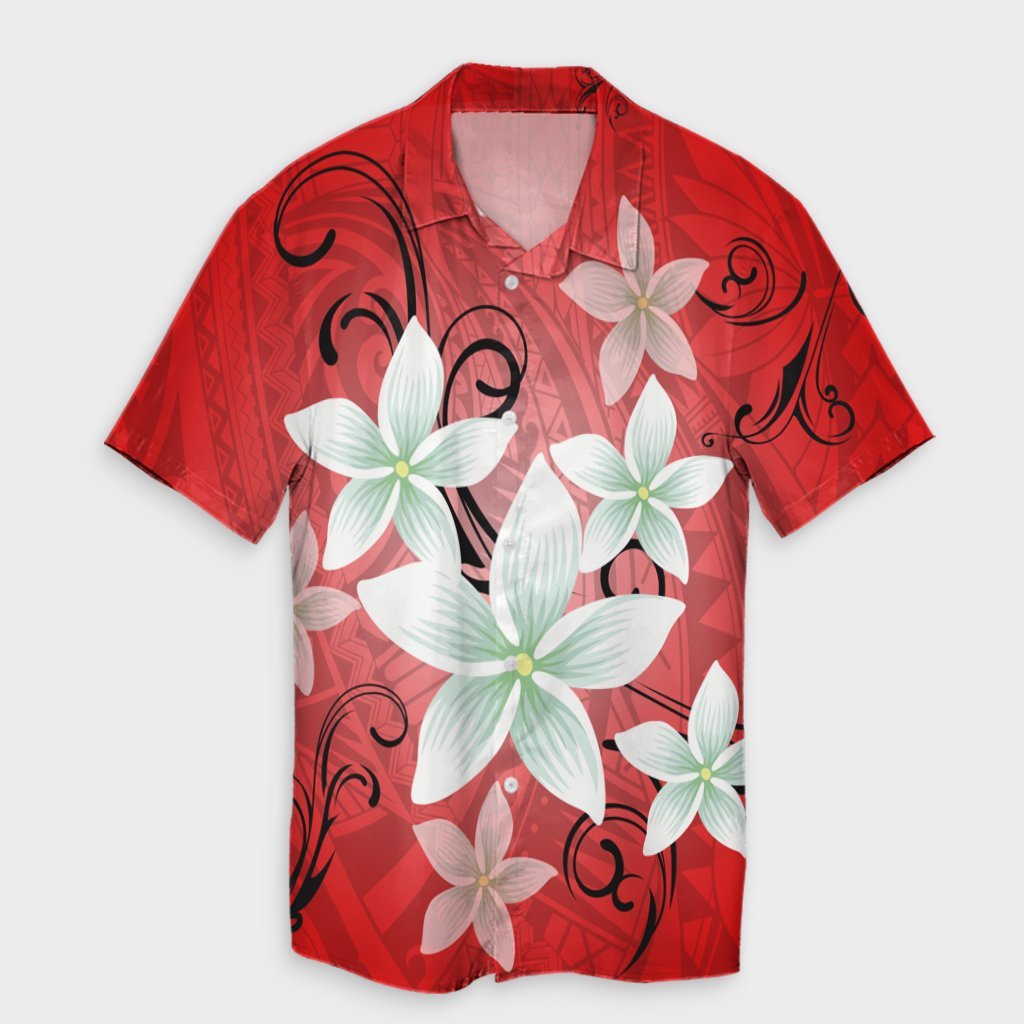 Hawaiian Plumeria Polynesian Hawaiian Shirt - Red - AH Unisex Black - Polynesian Pride