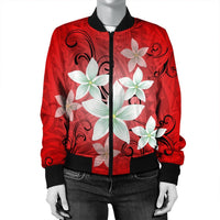 Hawaiian Plumeria Polynesian Bomber Jacket - Red - AH - Polynesian Pride