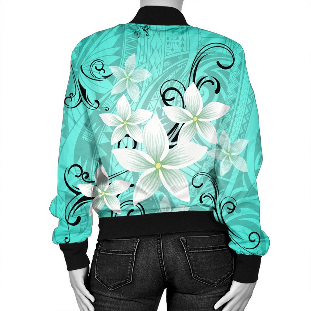 Hawaiian Plumeria Polynesian Bomber Jacket - Turquoise - AH - Polynesian Pride