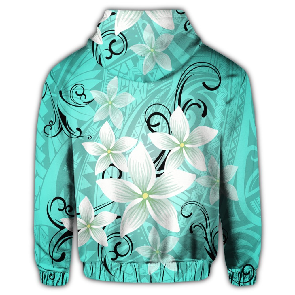 Hawaiian Plumeria Polynesian Hoodie Turquoise - Polynesian Pride