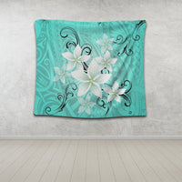 Hawaiian Plumeria Polynesian Tapestry - Turquoise - AH - Polynesian Pride