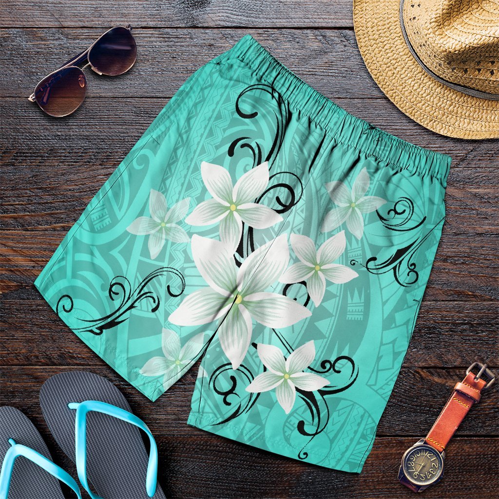 Hawaiian Plumeria Polynesian Men's Shorts - Turquoise - AH Art - Polynesian Pride