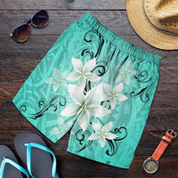 Hawaiian Plumeria Polynesian Men's Shorts - Turquoise - AH Art - Polynesian Pride