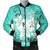 Hawaiian Plumeria Polynesian Bomber Jacket - Turquoise - AH Black Unisex - Polynesian Pride