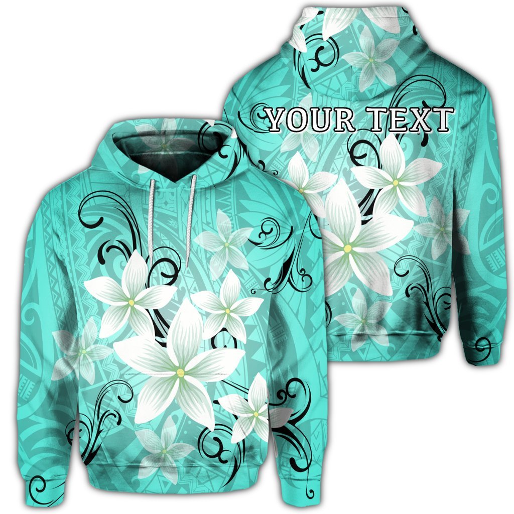 Custom Hawaiian Plumeria Polynesian Hoodie Turquoise Unisex Art - Polynesian Pride