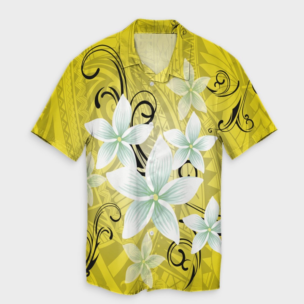 Hawaiian Plumeria Polynesian Hawaiian Shirt - Yellow - AH Unisex Black - Polynesian Pride