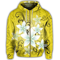 Hawaiian Plumeria Polynesian Zip Hoodie Yellow - Polynesian Pride