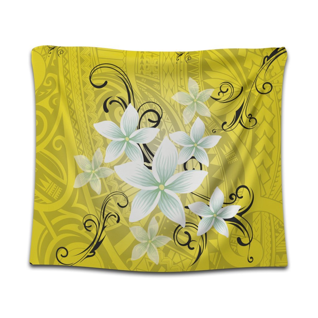 Hawaiian Plumeria Polynesian Tapestry - Yellow - AH Wall Tapestry Black - Polynesian Pride