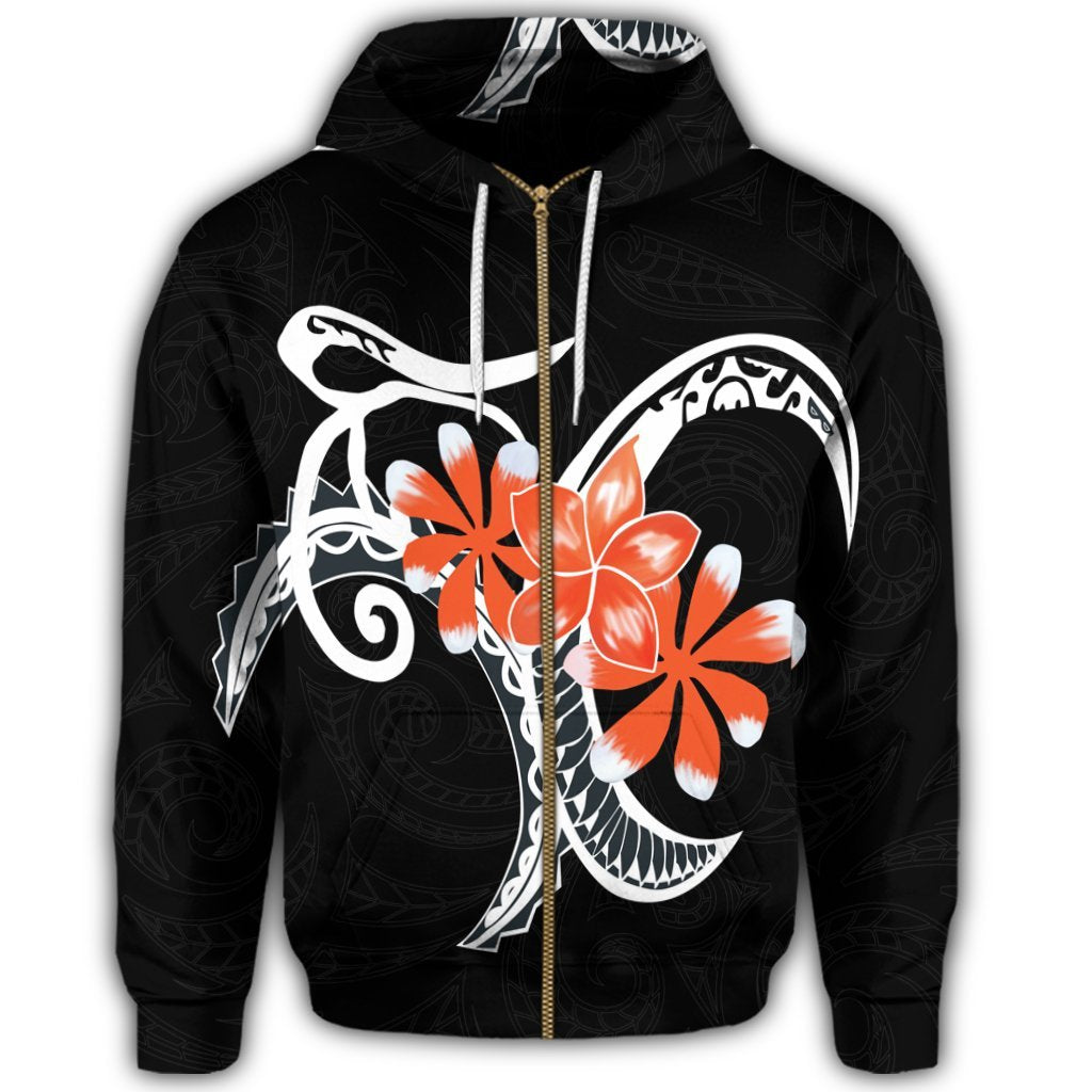 Hawaiian Plumeria Polynesian Orange Zip Hoodie - Polynesian Pride