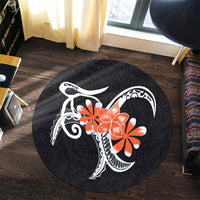 Hawaiian Plumeria Polynesian Orange Round Carpet - AH - Polynesian Pride