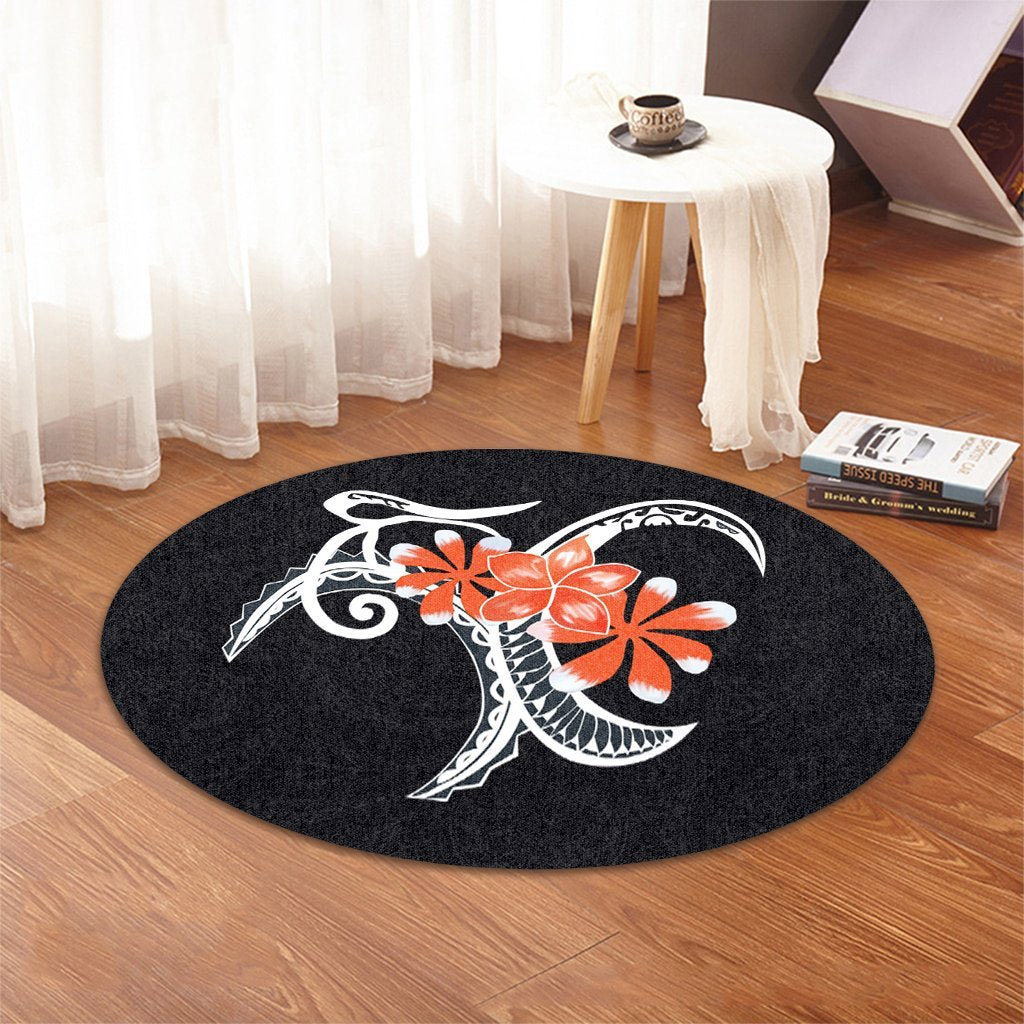 Hawaiian Plumeria Polynesian Orange Round Carpet - AH - Polynesian Pride