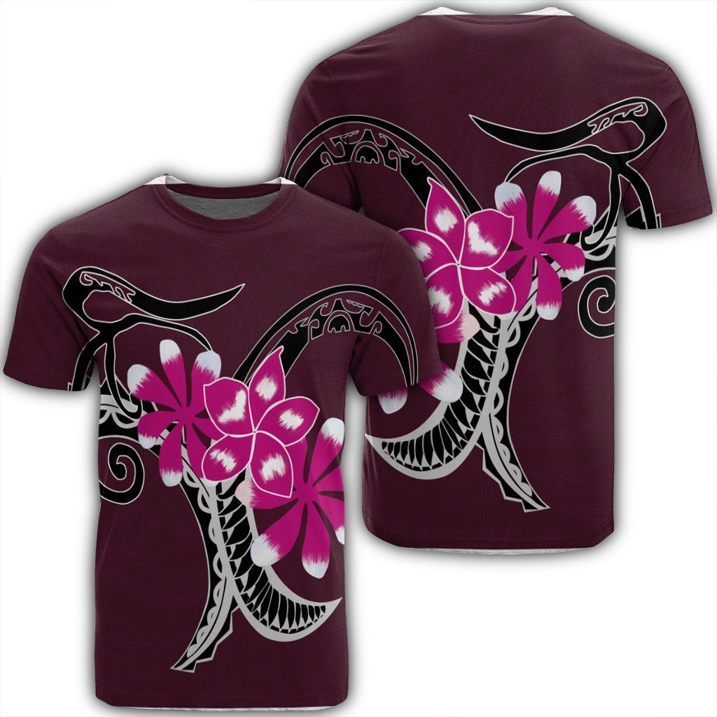 Hawaiian Plumeria Polynesian Pink T Shirt AH Unisex Black - Polynesian Pride