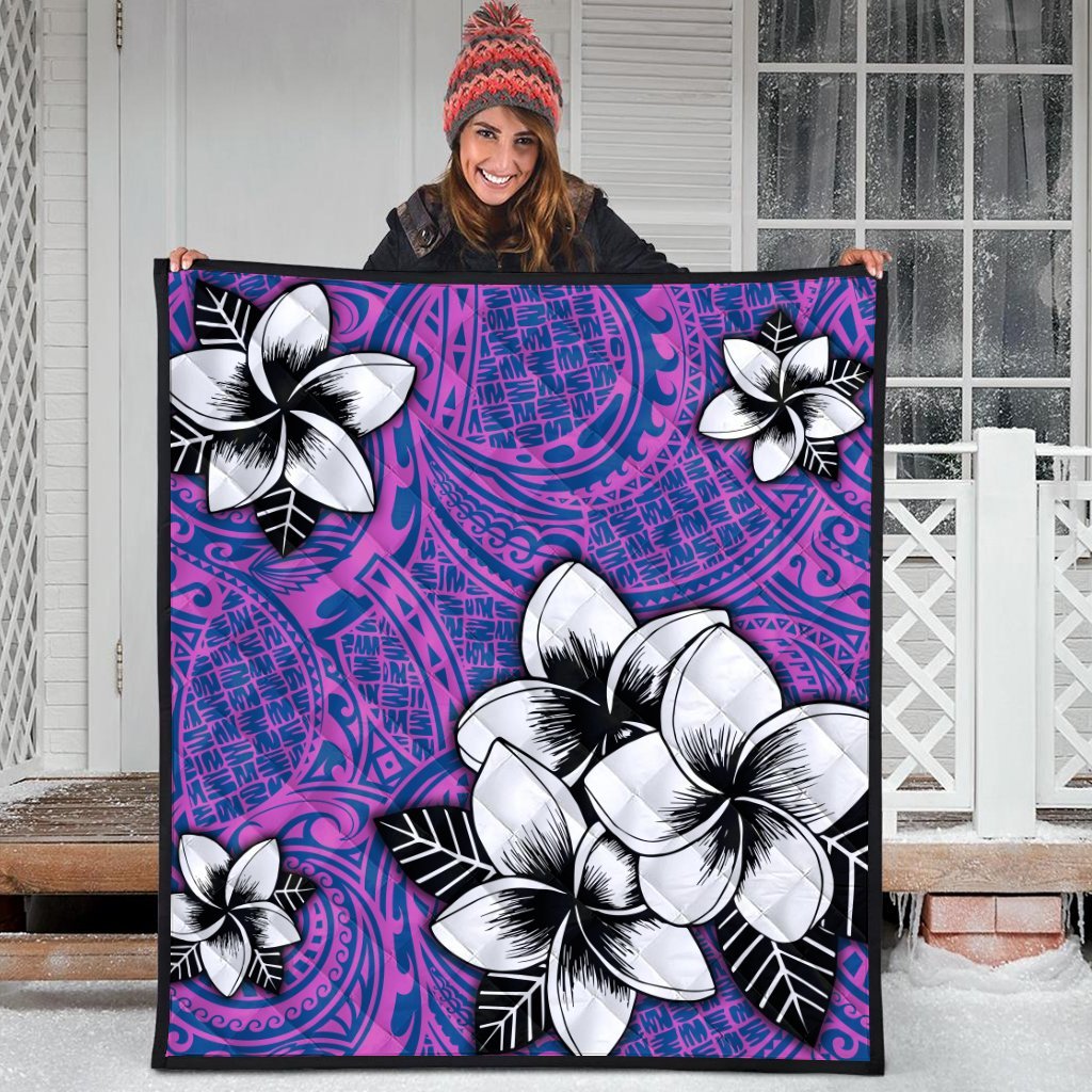Hawaiian Plumeria Tribal Pink Polynesian Premium Quilts Blue AH - Polynesian Pride