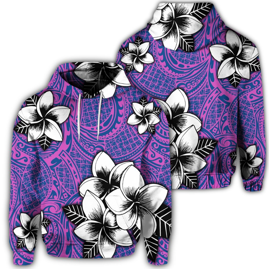 Hawaiian Plumeria Tribal Pink Polynesian Hoodie Blue Unisex Art - Polynesian Pride