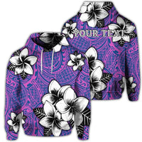 Custom Hawaiian Plumeria Tribal Pink Polynesian Hoodie Blue Unisex Art - Polynesian Pride