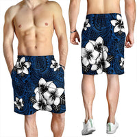 Hawaiian Plumeria Tribal Polynesian Men's Shorts Blue AH - Polynesian Pride