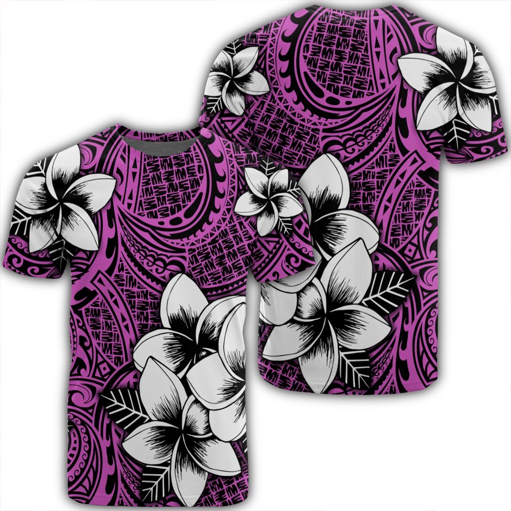 Hawaiian Plumeria Tribal Polynesian T Shirt Pink AH Unisex Black - Polynesian Pride