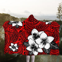 Hawaiian Plumeria Tribal Polynesian Hooded Blanket Red AH - Polynesian Pride