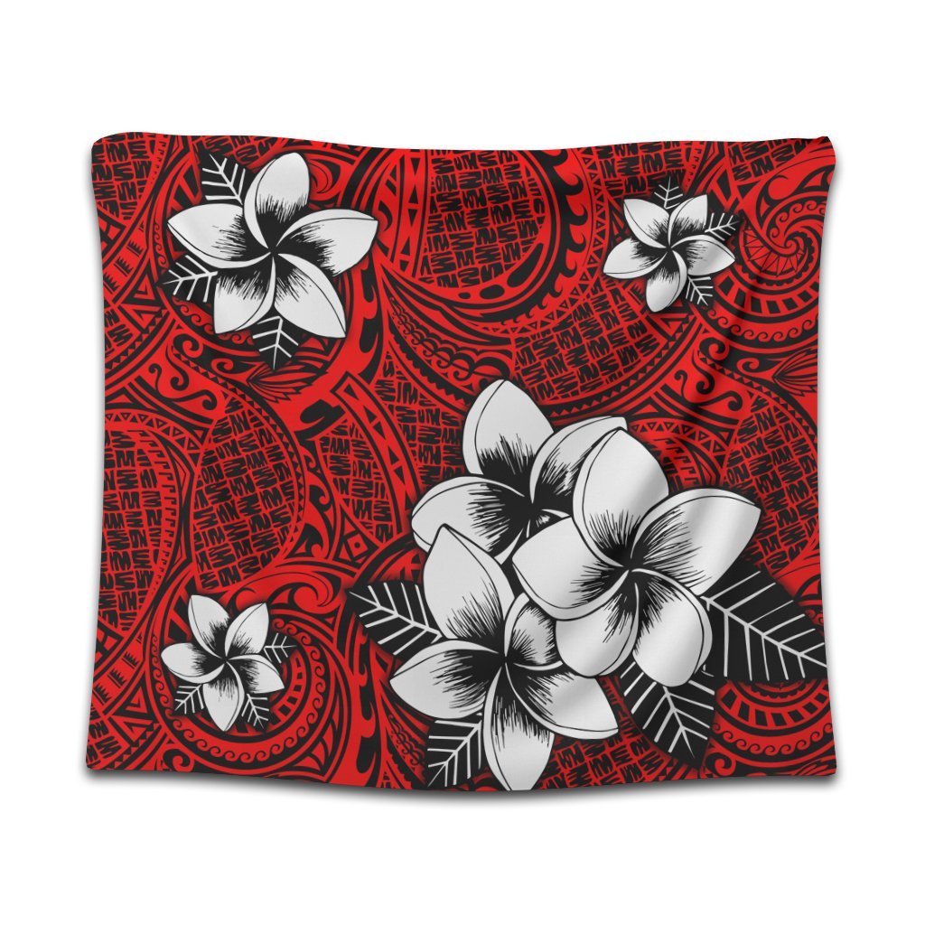 Hawaiian Plumeria Tribal Polynesian Tapestry Red AH Wall Tapestry Black - Polynesian Pride