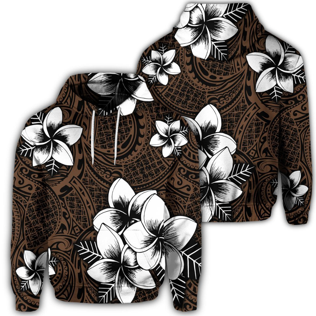 Hawaiian Plumeria Tribe Brown Polynesian Hoodie Unisex Art - Polynesian Pride