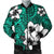 Hawaiian Plumeria Tribe Turquoise Polynesian Bomber Jacket AH Black Unisex - Polynesian Pride