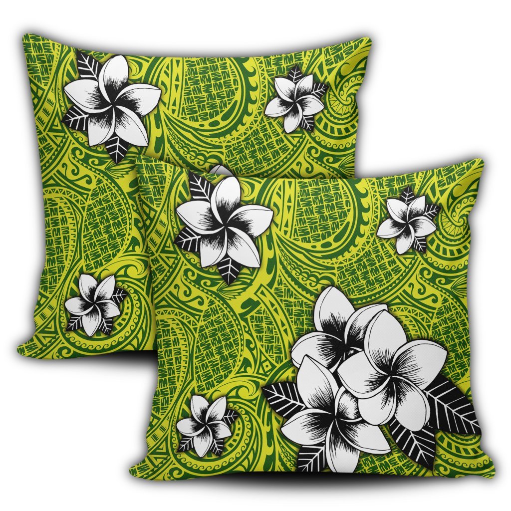 Hawaiian Plumeria Tribe Yellow Green Polynesian Pillow Covers AH - Polynesian Pride