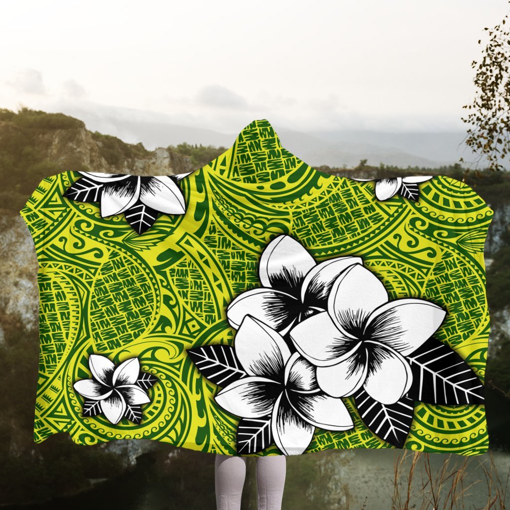 Hawaiian Plumeria Tribe Yellow Green Polynesian Hooded Blanket AH - Polynesian Pride