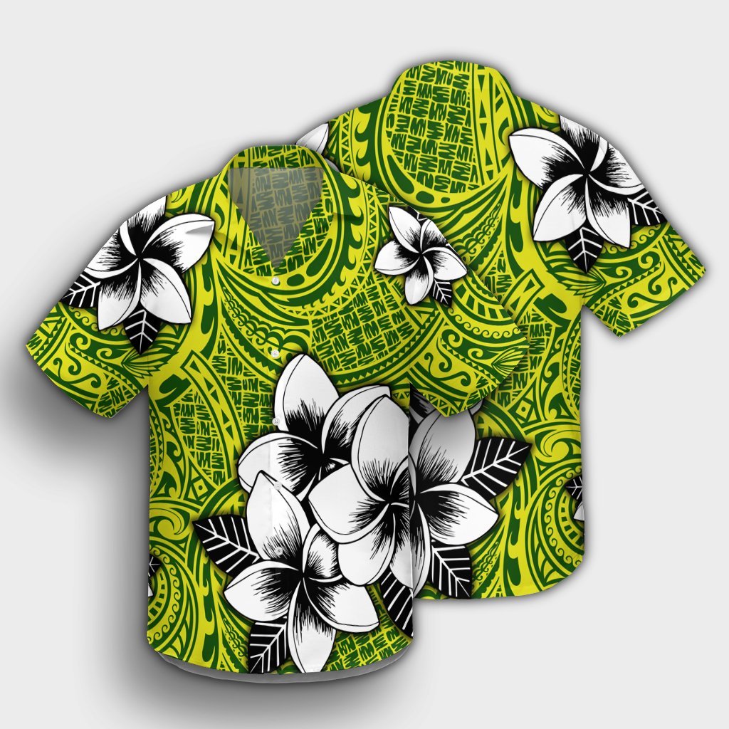 Hawaiian Plumeria Tribe Yellow Green Polynesian Hawaiian Shirt AH - Polynesian Pride