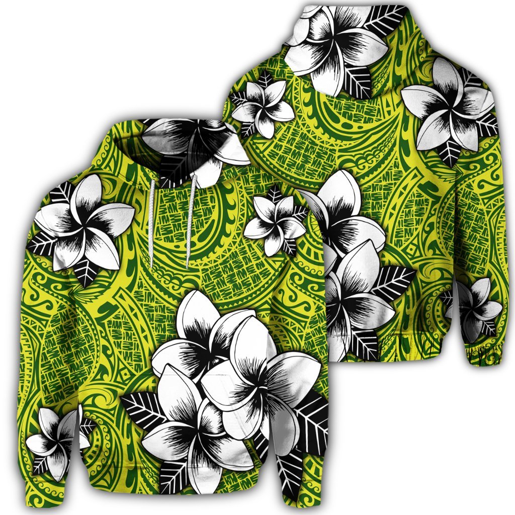 Hawaiian Plumeria Tribe Yellow Green Polynesian Hoodie Unisex Art - Polynesian Pride