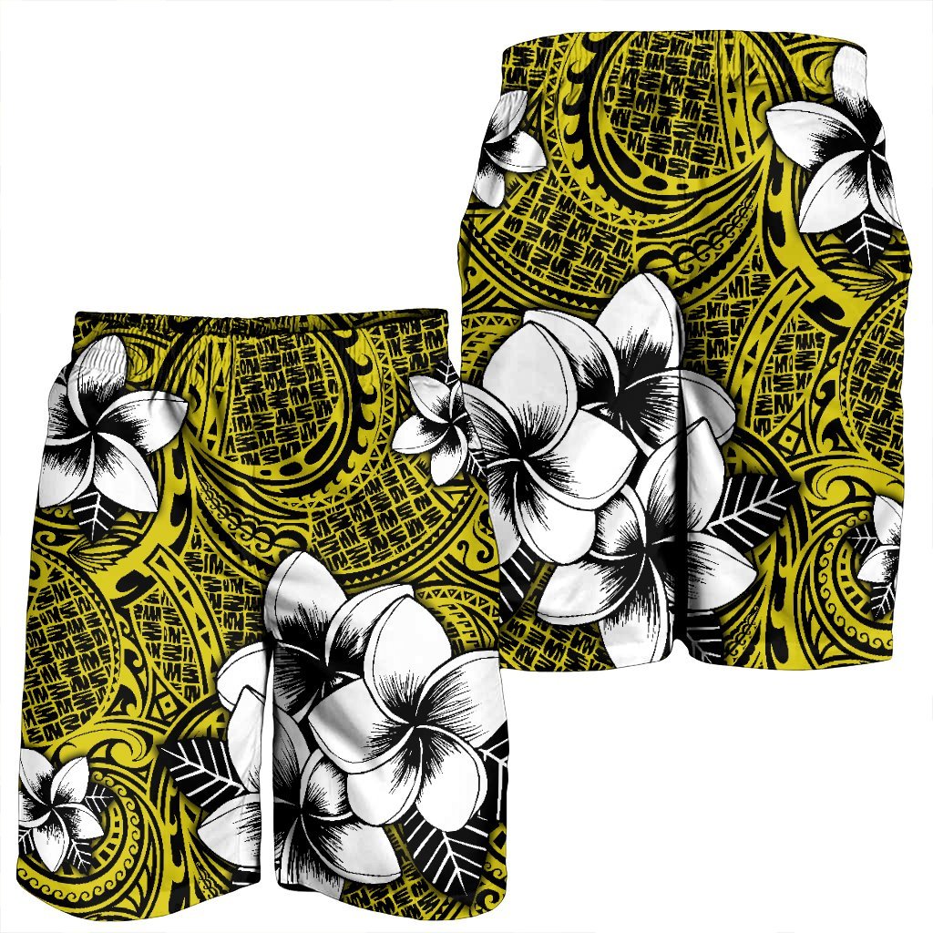 Hawaiian Plumeria Tribe Yellow Polynesian Men's Shorts AH - Polynesian Pride