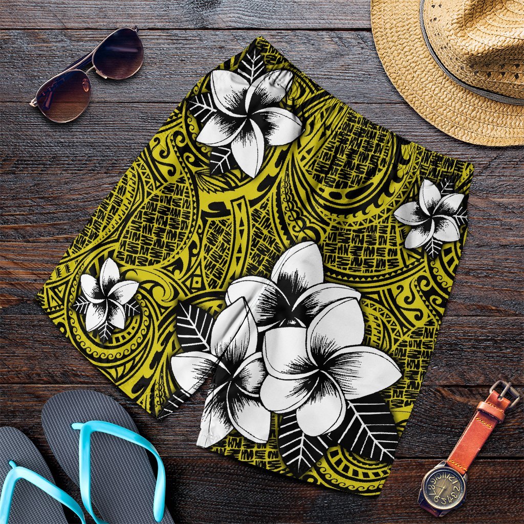 Hawaiian Plumeria Tribe Yellow Polynesian Men's Shorts AH Art - Polynesian Pride