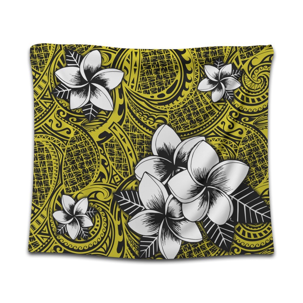 Hawaiian Plumeria Tribe Yellow Polynesian Tapestry AH Wall Tapestry Black - Polynesian Pride