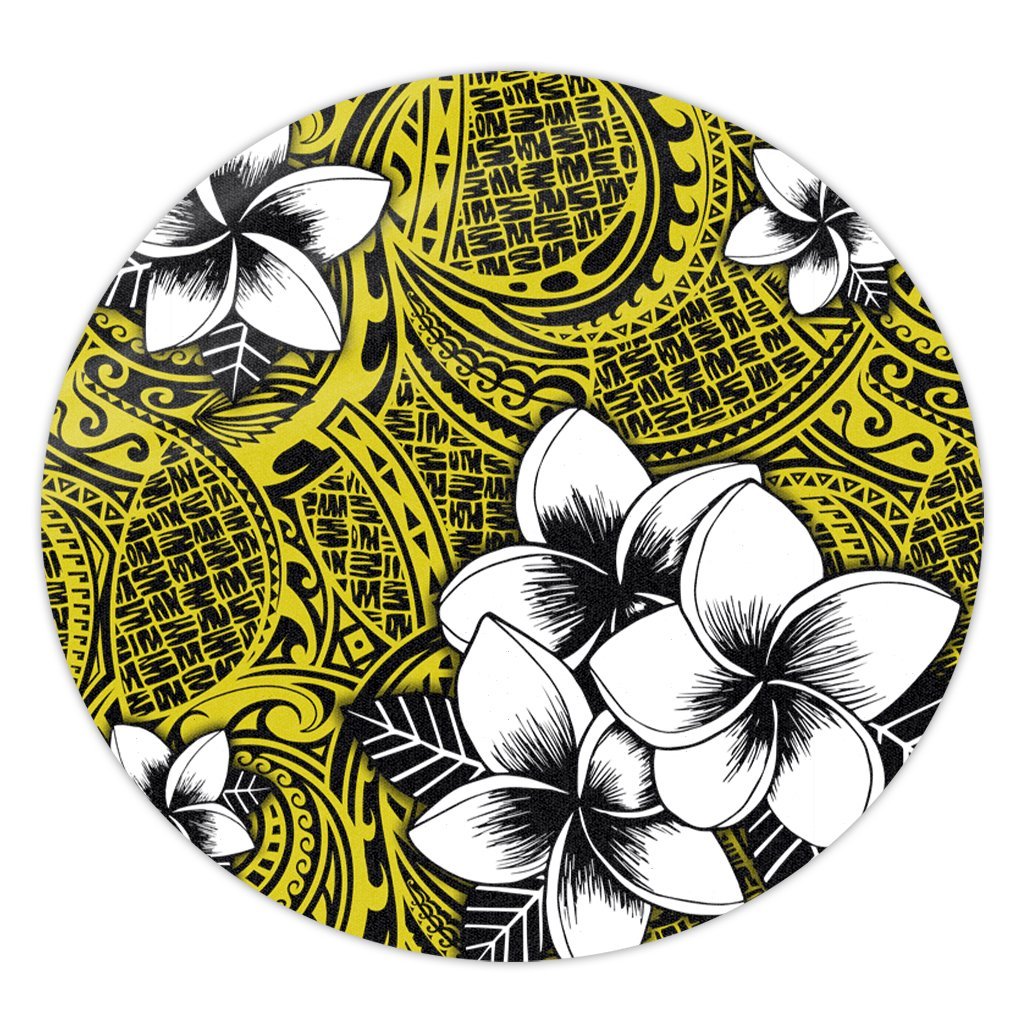 Hawaiian Plumeria Tribe Yellow Polynesian Round Carpet AH Round Carpet Luxurious Plush - Polynesian Pride