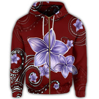 Hawaiian Plumeria Violet Polynesian Red Zip Hoodie - Polynesian Pride