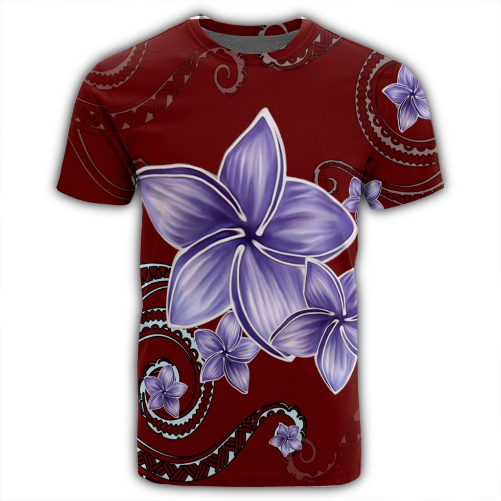 Hawaiian Plumeria Violet Polynesian Red T Shirt AH - Polynesian Pride