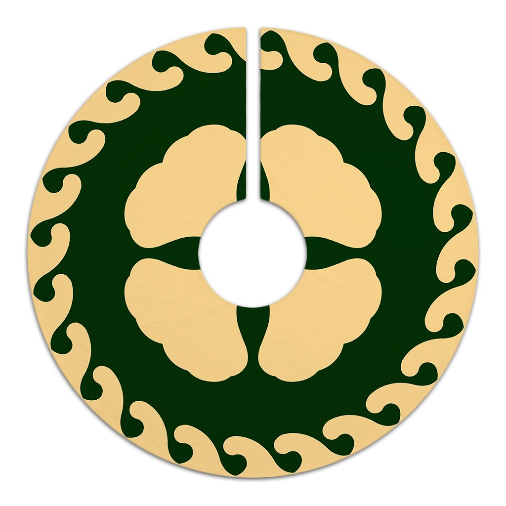Hawaiian Quilt Flower Pattern Tree Skirt - Green Beige - AH - Polynesian Pride