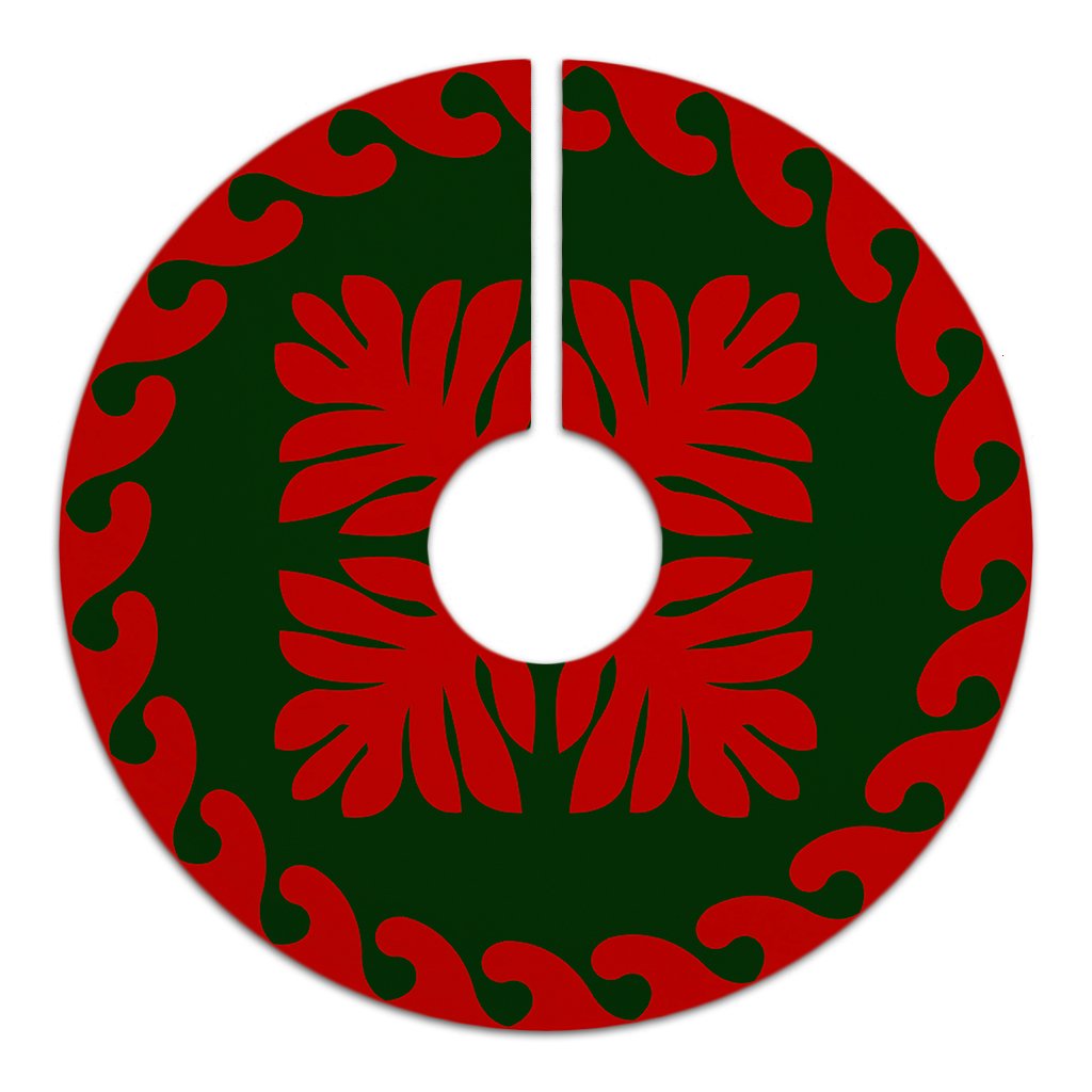 Hawaiian Quilt Pattern Beauty Tree Skirt - Red Green - AH - Polynesian Pride