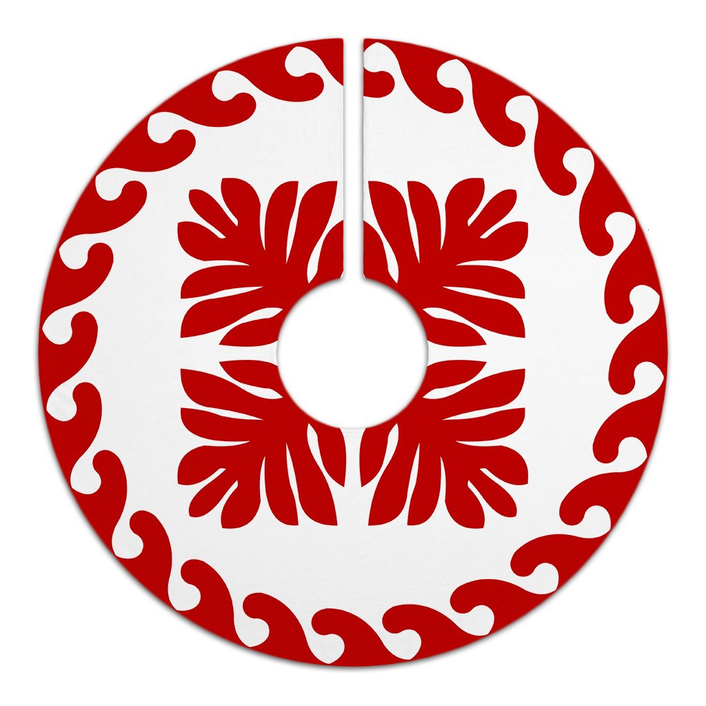 Hawaiian Quilt Pattern Beauty Tree Skirt - Red White - AH - Polynesian Pride