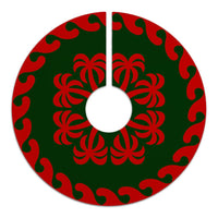 Hawaiian Quilt Pattern Coconut Love Tree Skirt - Red Green - AH - Polynesian Pride