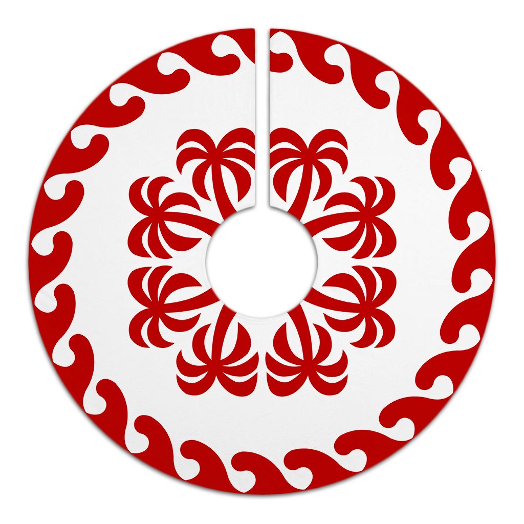 Hawaiian Quilt Pattern Coconut Love Tree Skirt - Red White - AH - Polynesian Pride
