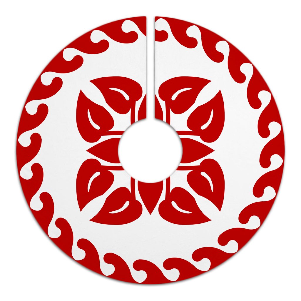 Hawaiian Quilt Pattern Flamingo Flower Tree Skirt - Red White - AH - Polynesian Pride