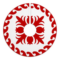 Hawaiian Quilt Pattern Flower And Plants Tree Skirt - Red White - AH - Polynesian Pride