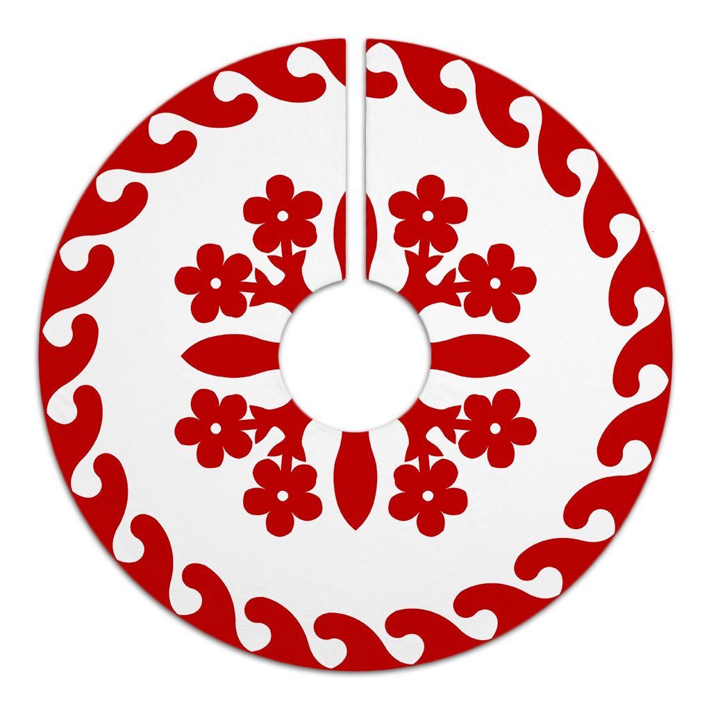 Hawaiian Quilt Pattern Flower Dream Tree Skirt - Red White - AH - Polynesian Pride